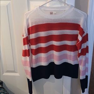 red pink blue and white stripped sweater